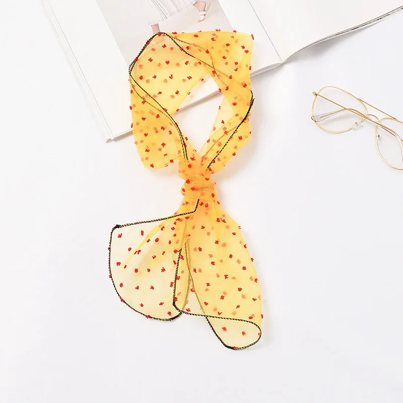 16x90CM Women Thin Organza Scarf Narrow Long Neck Scarves Silk Candy Color Transparent Chiffon Headband Wavy Tie Hair Band