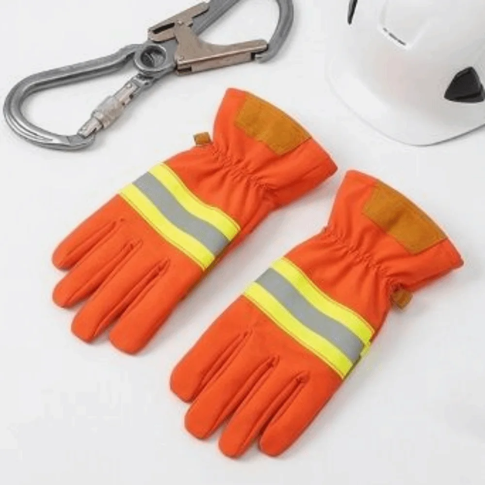 Thicken Firefighter Training Gloves Reflective Strap Orange Flame Retardant Gloves Wear-Resistance Heat Resistant