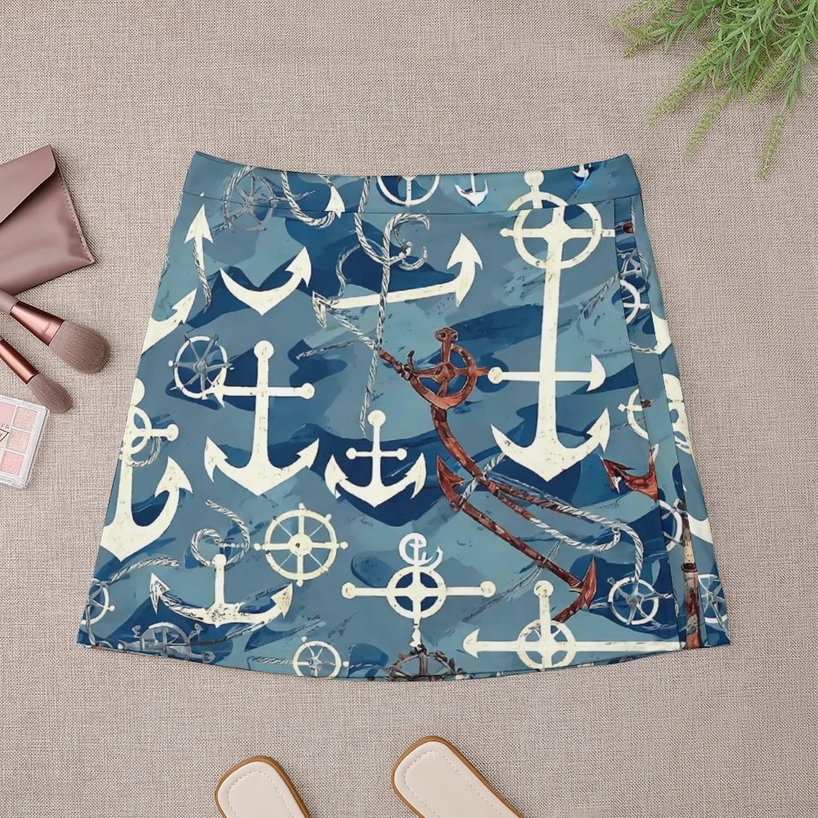 Retro Nautical Anchor Skirt Summer  Aesthetic Casual A-line Skirts Elegant Mini Skirt Womens Graphic Oversize Skort Clothes