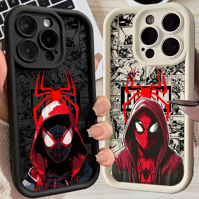 

Spiderman Miles Morales Comics Phone Case For iPhone 11 12 13 14 15 16 Pro Max Marvel Silicone Funda For iPhone 15 16 Plus Cover