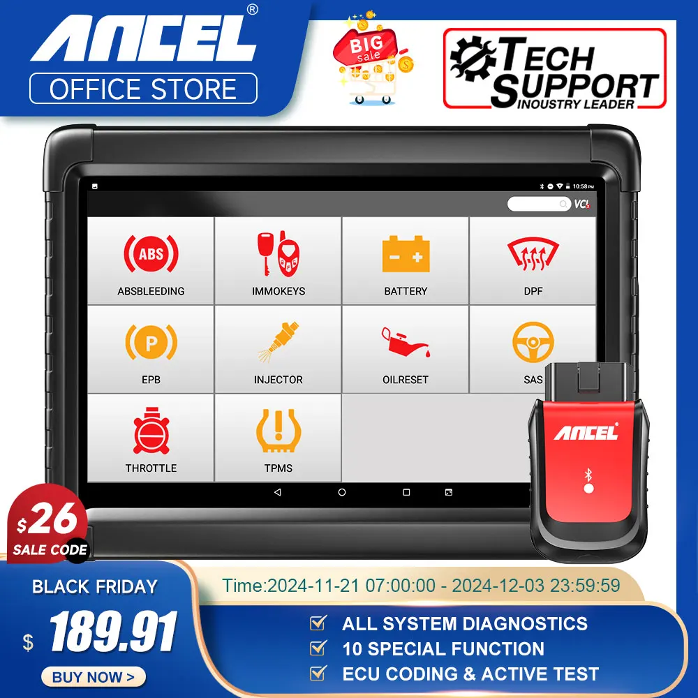 Ancel X6 OBD2 Automotive Scanner Professional ABS SRS Oil EPB BMS Reset All System Bluetooth ODB OBD 2 Car Diagnostic Scan Tools