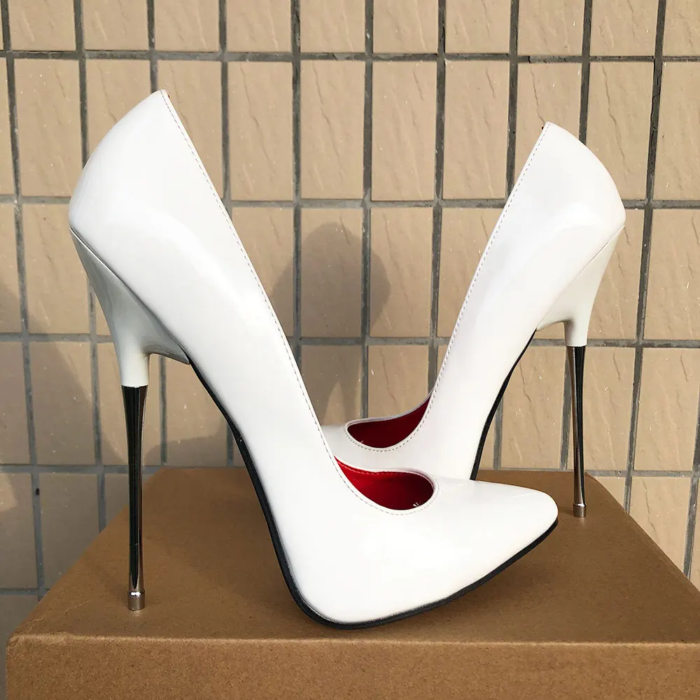 Heelgoo Glossy White 16cm Ultra High Heel Shoes Plus Size 35-46 Sexy Night Club Performance Stiletto Pumps for Crossdresser