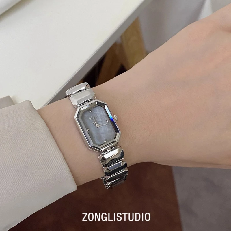 High-End Luxury Women's Watch Elegant Sugar Cube Watch Exquisite Stainless Steel Case Water-Resistant Ins Quartz Movement Gift