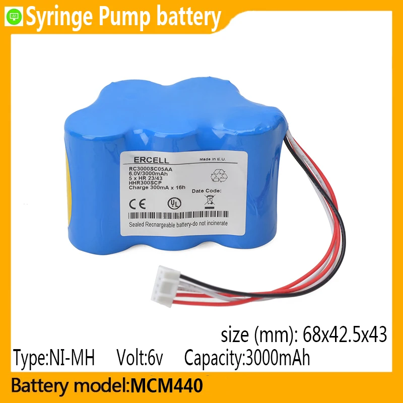 

MCM440 capacity 3000mAh 6v NI-MH battery, suitable for Fresenius MCM440 PT,MCM440 OT,MCM550 ST,Optima VS,Syringe Pump