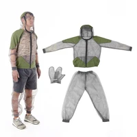 Traje repelente de mosquitos para exteriores, chaqueta de malla con capucha para pesca, Camping, camisa de malla protectora contra insectos, guantes y pantalones