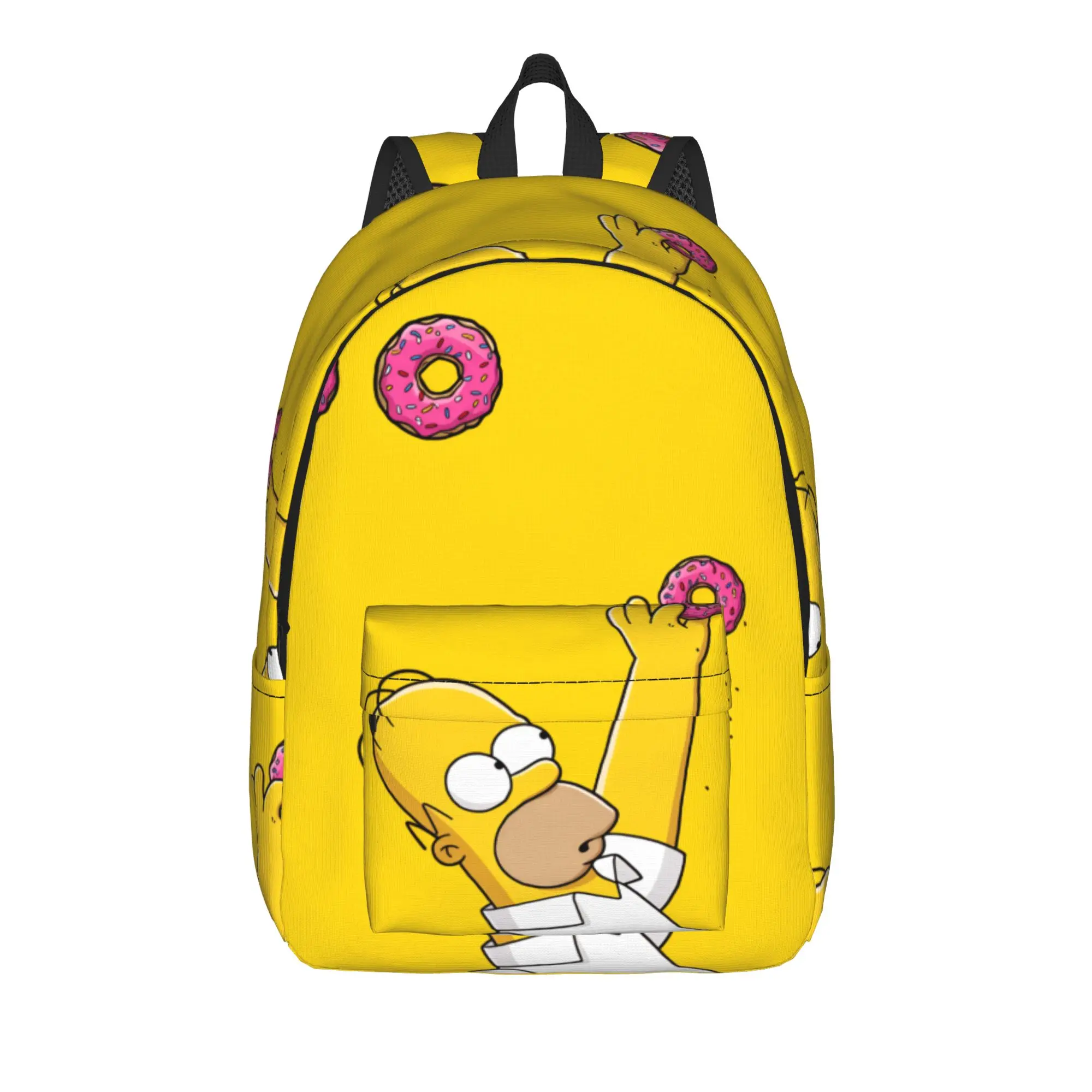 S-Simpsons Homer Donut Yellow Background Backpack  Fashion Backpacks Youth Outdoor Style Breathable School Bags Rucksack