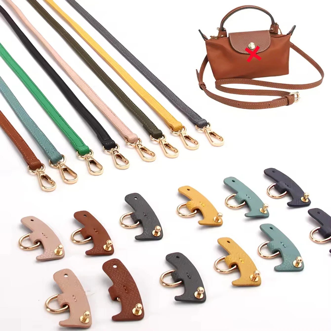 1 Set Tali Tas untuk Longchamp Mini Bebas Pukulan Kulit Asli Tali Bahu Set Transformasi Tali Selempang Aksesori Tas