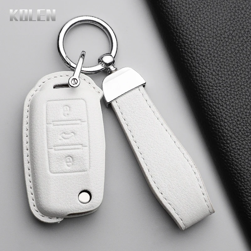 Leather Car Key Case Cover Shell Fob For VW Volkswagen Polo Tiguan Passat B5 B6 B7 Golf 4 5 6 MK6 Jetta Lavida For Skoda Octavia