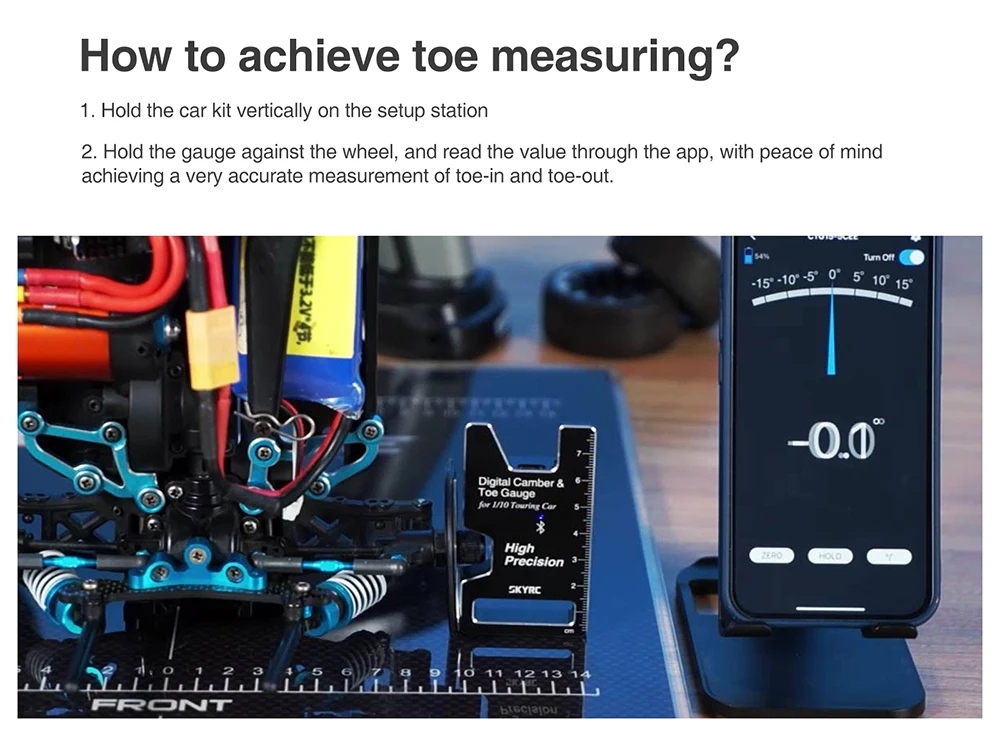 SkyRC CTG-015 RC Digital Camber Gauge per 1/10 1/8 Touring Car RC Racing Wheel con allineamento di regolazione ad alta precisione Bluetoth