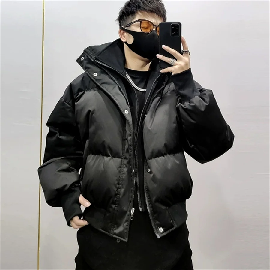 

2026 Новые мужские куртки из двух предметов с хлопковой подкладкой и воротником-стойкой, короткое пальто в стиле хип-хоп, Harajuku, зимняя свободная верхняя одежда для мужчин