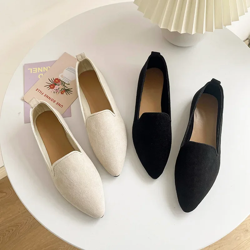 

Fashion Slip on Loafers Breathable Stretch Ballet Shallow Flats Women Soft Bottom Pointed Toe Boat Shoes plus size 2023