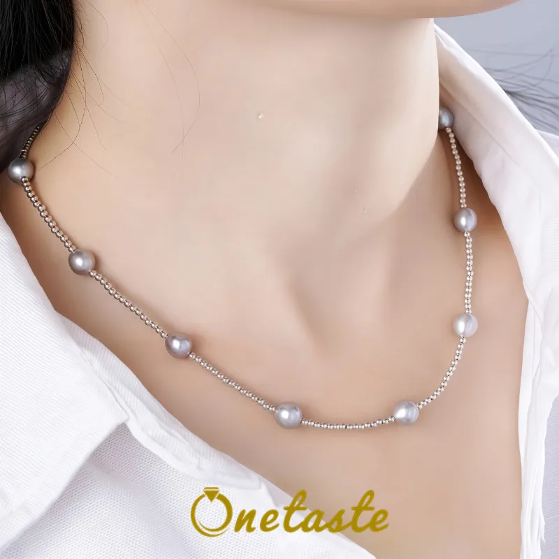 

925 Sterling Silver Pearl Rosary Bead Necklaces Women Delicate Trendy Stackable Dainty Beaded Chain Chokers Necklace Party Gift
