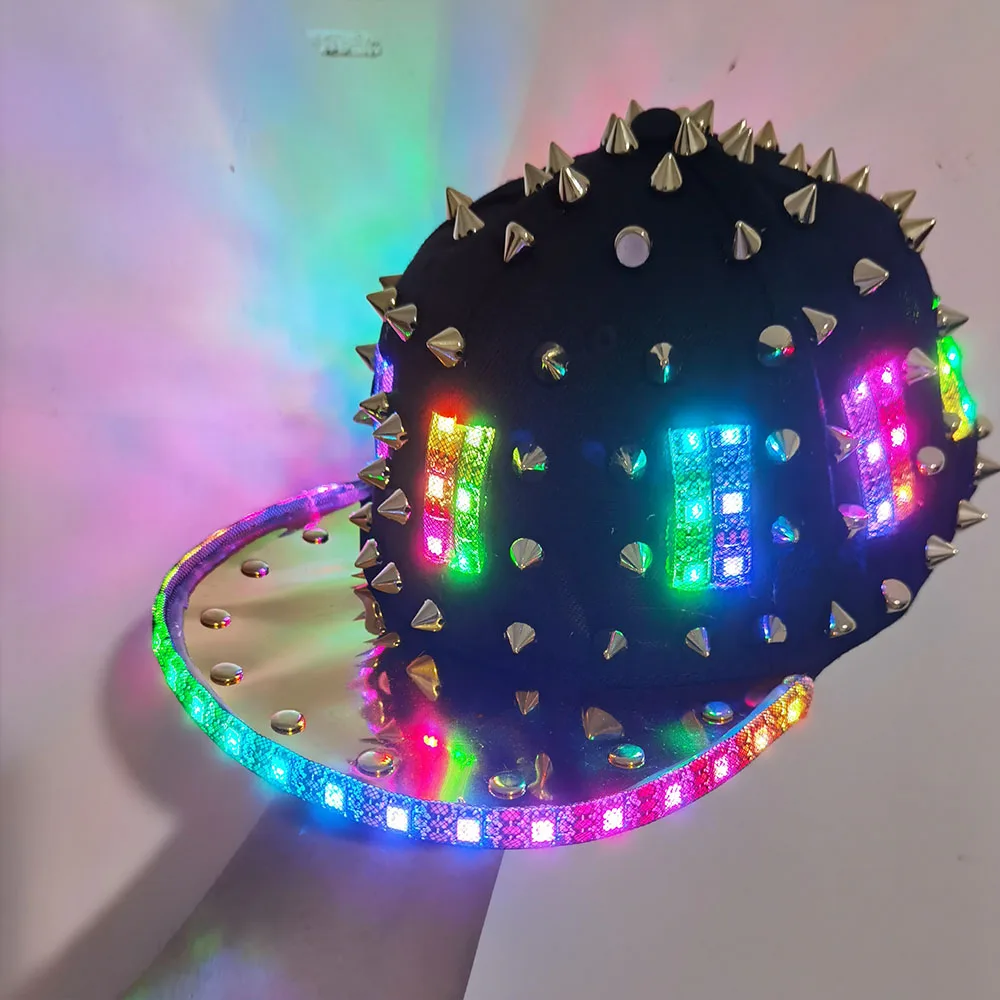 

Rivet Punk LED Glowing Cowboy Hat Change Colors Luminous Cap Men Women Stage Performance Dance Cost