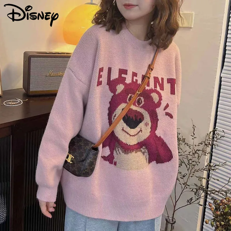 Disney Lotso Women Fashion Clothes Korean Style Sweater Female Autumn Winter Rounde Neck Cute Pullover Y2k New Cartoon Knit Tops