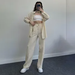 Casual Baggy Pant Sets Women 2024 Fashion Loose Solid Color Shirts Tops And Wide Leg Pants 2-częściowy zestaw Odzież damska Garnitury