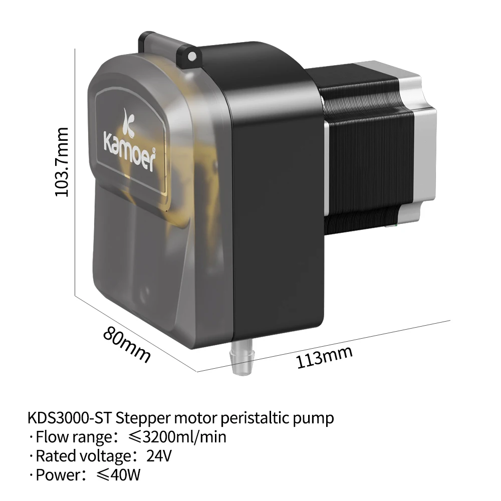 

Kamoer 3.2L/min KDS3000 Peristaltic Pump 24V Stepper Self-priming Pump 300RPM High Flow Transfer Pump Silicone 2.5mm Thickness