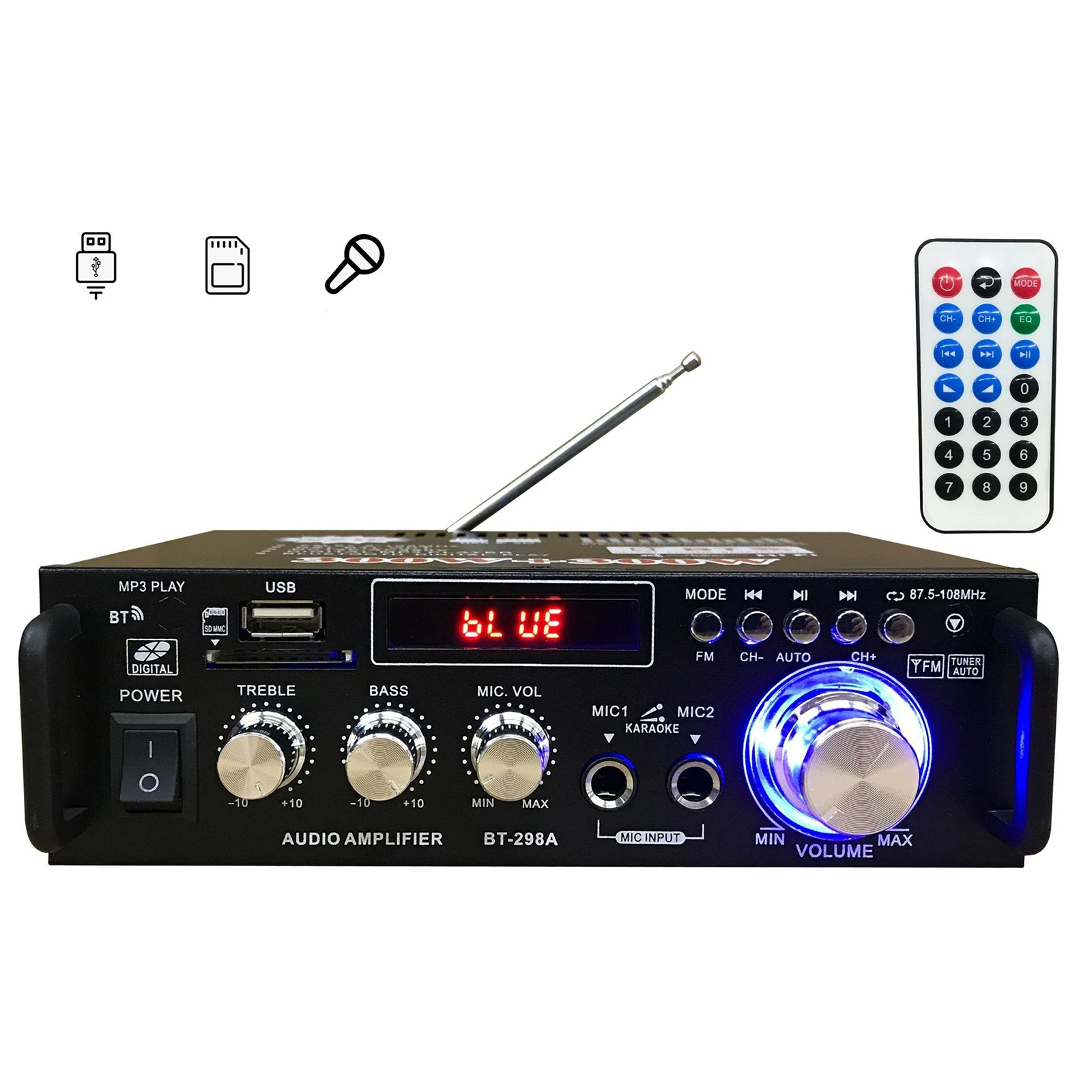 Home Digital Amplifiers Audio Display 300W+300W Digital HIFI Audio Stereo Power Amplifier 2 Channel Digital Amplifiers BT-298A