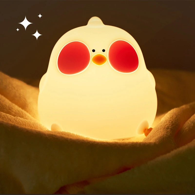 Cute Silicone Chick Night Light Dimmable Touch Control Rechargeable Beside Lamp Squishy Desk Room Decor White 1Set