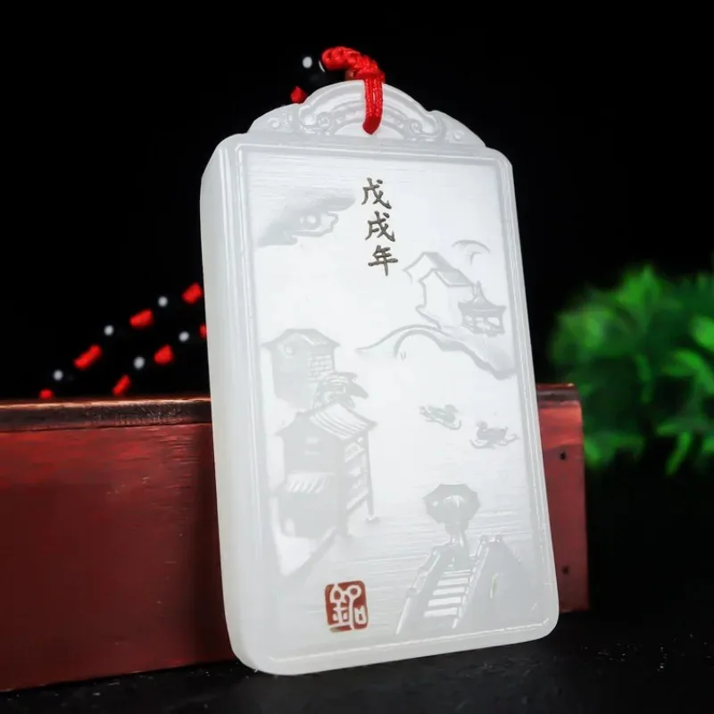Natural Afghanistan Baiyu Landscape Pendant Fashion Boutique Jewelry Men's and Women's Landscape Painting Necklace Gifts