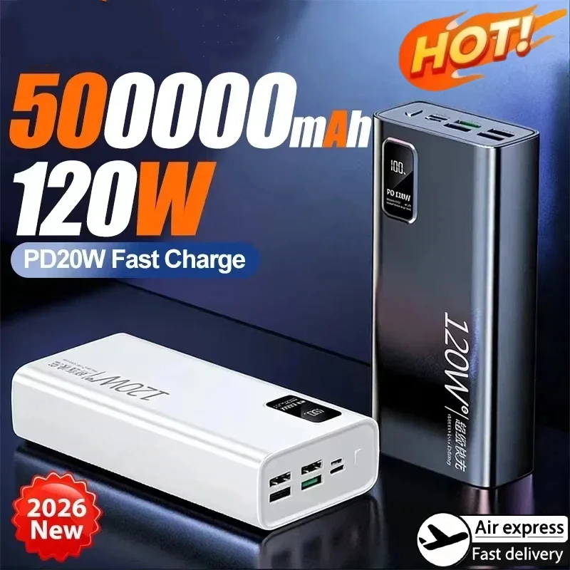 120W Power Bank 500000mAh Large Capacity Super Fast Charge Power Bank Portable Battery Charger For iPhone Samsung Huawei Xiaomi