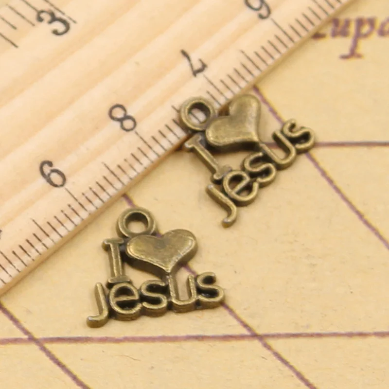 50pcs Charms I Love Jesus 15x13mm Tibetan Silver Color Jewelry Antique Pendants DIY Craft Handmade Making