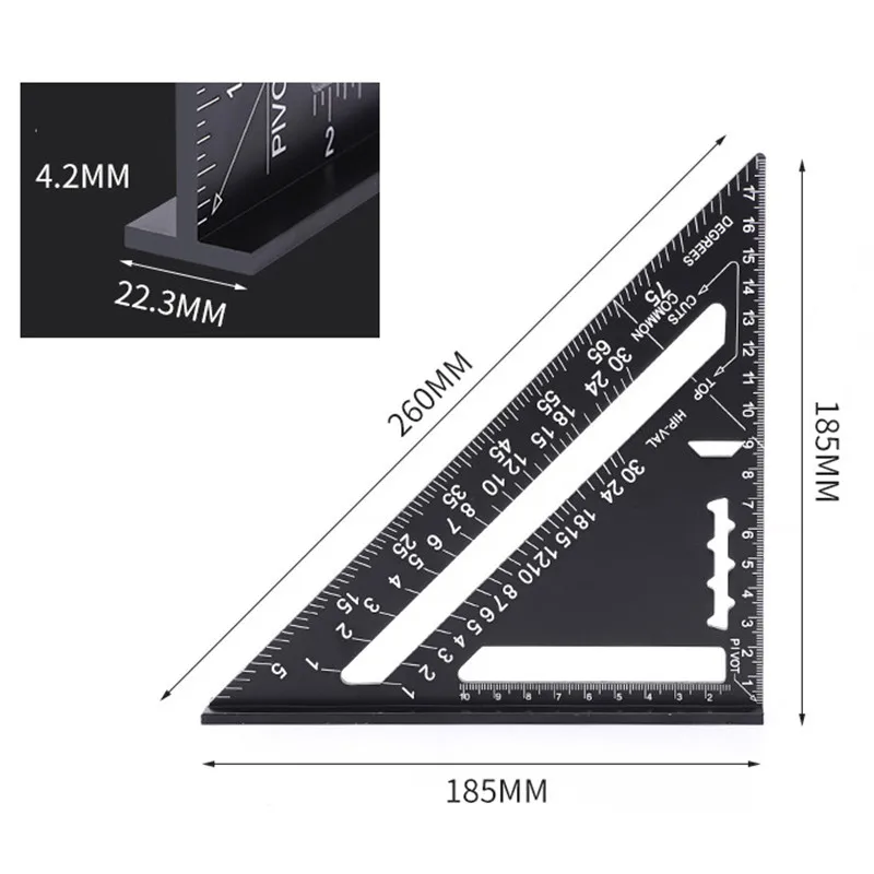 Aluminum Alloy Triangle Ruler Gauges, Speed Protractor Miter, Carpenter Line Scriber, Saw Guide, Precision Measurement Tool, 7\