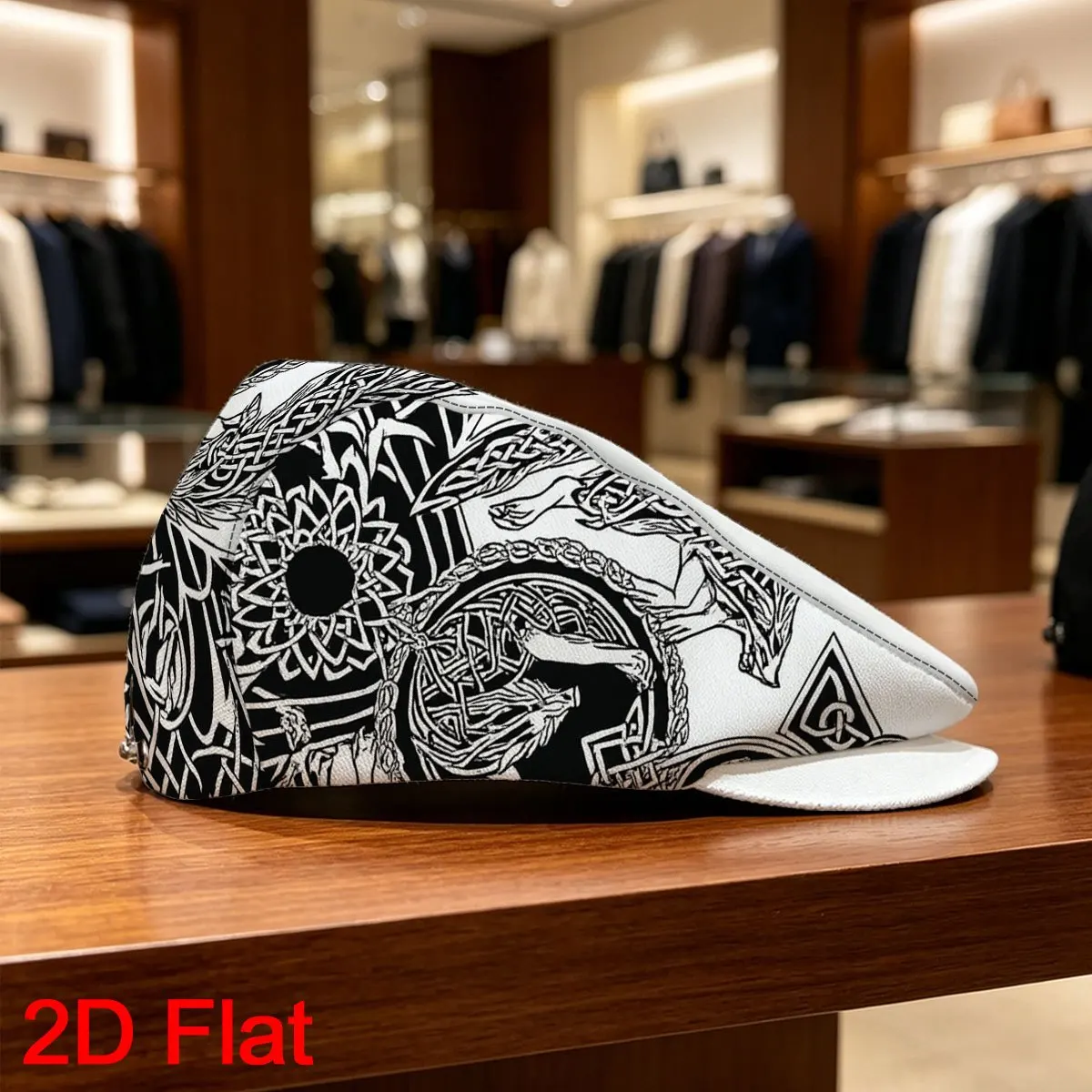 Customization 1pc 2D Flat With Viking Wolf Circle Print Forward Cap Vintage Gentleman's Hat Men Beret Hat Gatsby Cap LIGHTWEIGHT