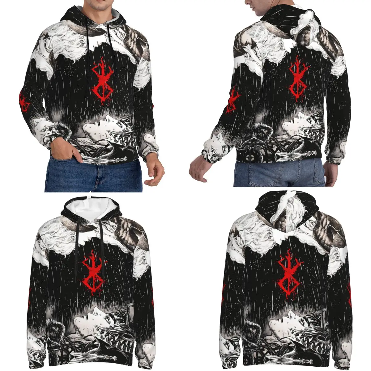 Bereserk Sudadera con capucha de Anime para hombres y mujeres, sudadera con estampado gráfico, sudaderas con capucha de bolsillo Kanga Y2k, jersey de manga larga