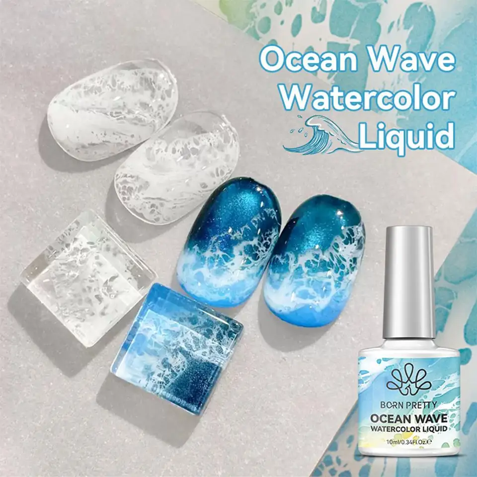Esmalte en gel de acuarela de olas oceánicas blancas de 10 ml, se extiende 3 segundos, burbujas de encaje hueco, se remoja con UV LED, barniz de manicura 4