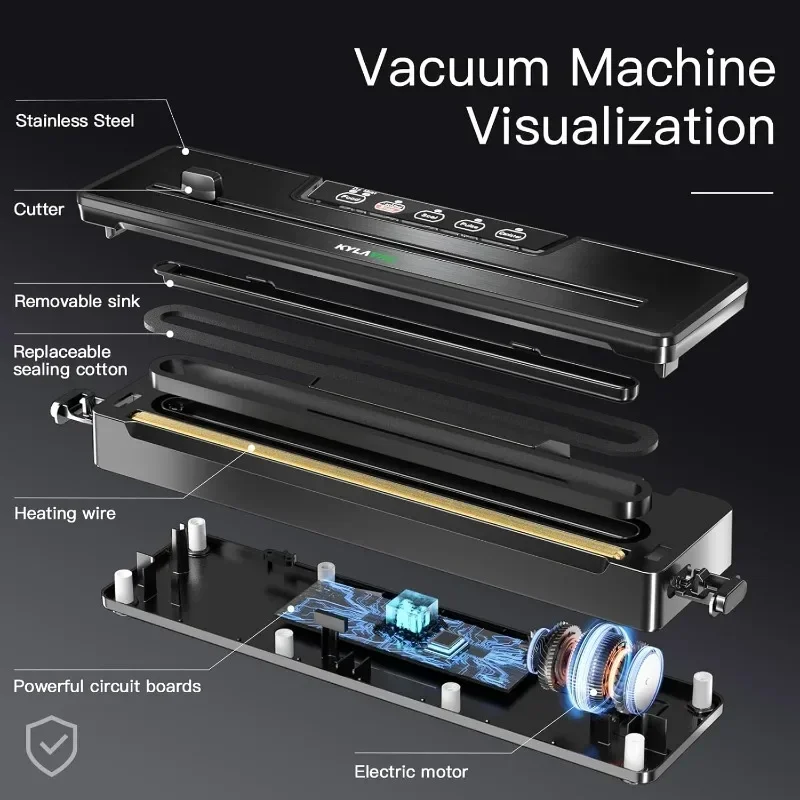 Máquina selladora al vacío de alimentos Kylavac, potencia de succión, opciones fáciles, sellador de almacenamiento de alimentos, modos de ahorro seco y húmedo, bolsas y cortador incluidos
