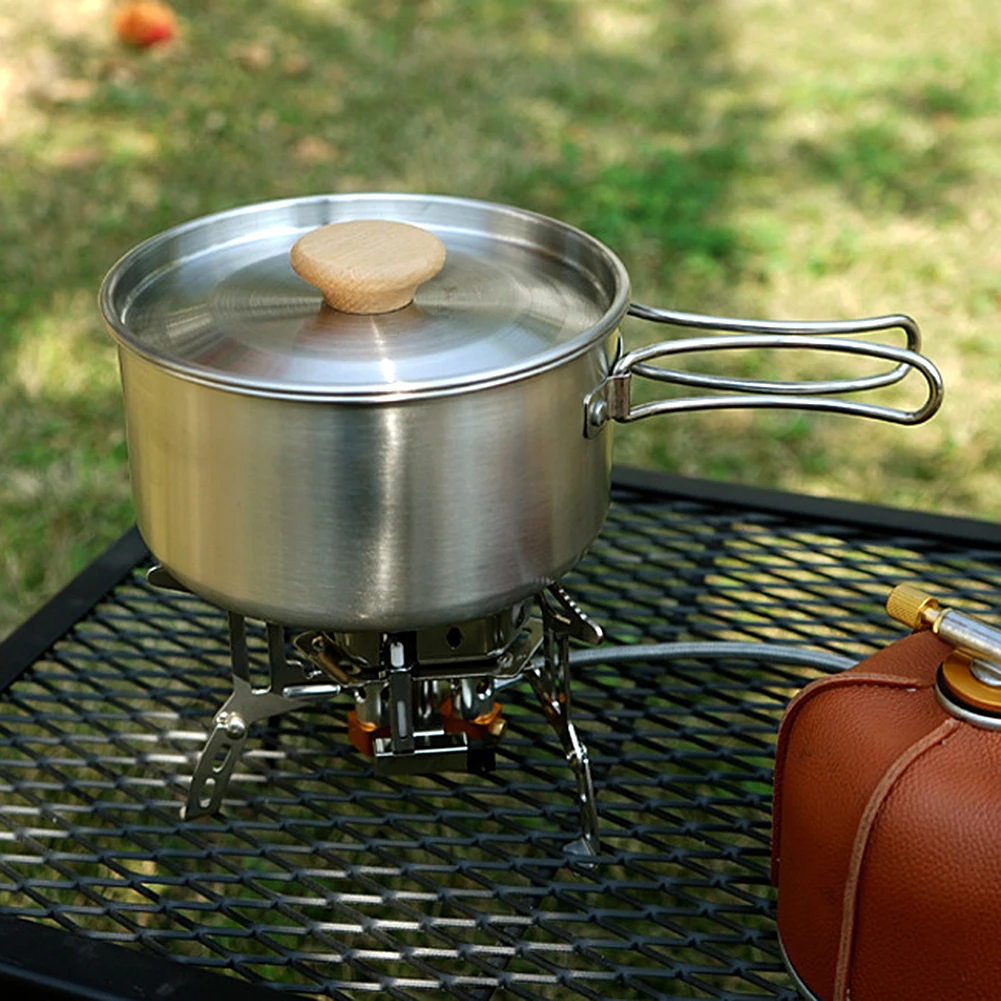 

Household Picnic Pot Set Outdoor Soup Pots Frying Pan Foldable Handle Camping Cookware Stainless Steel Backpacking Supplies