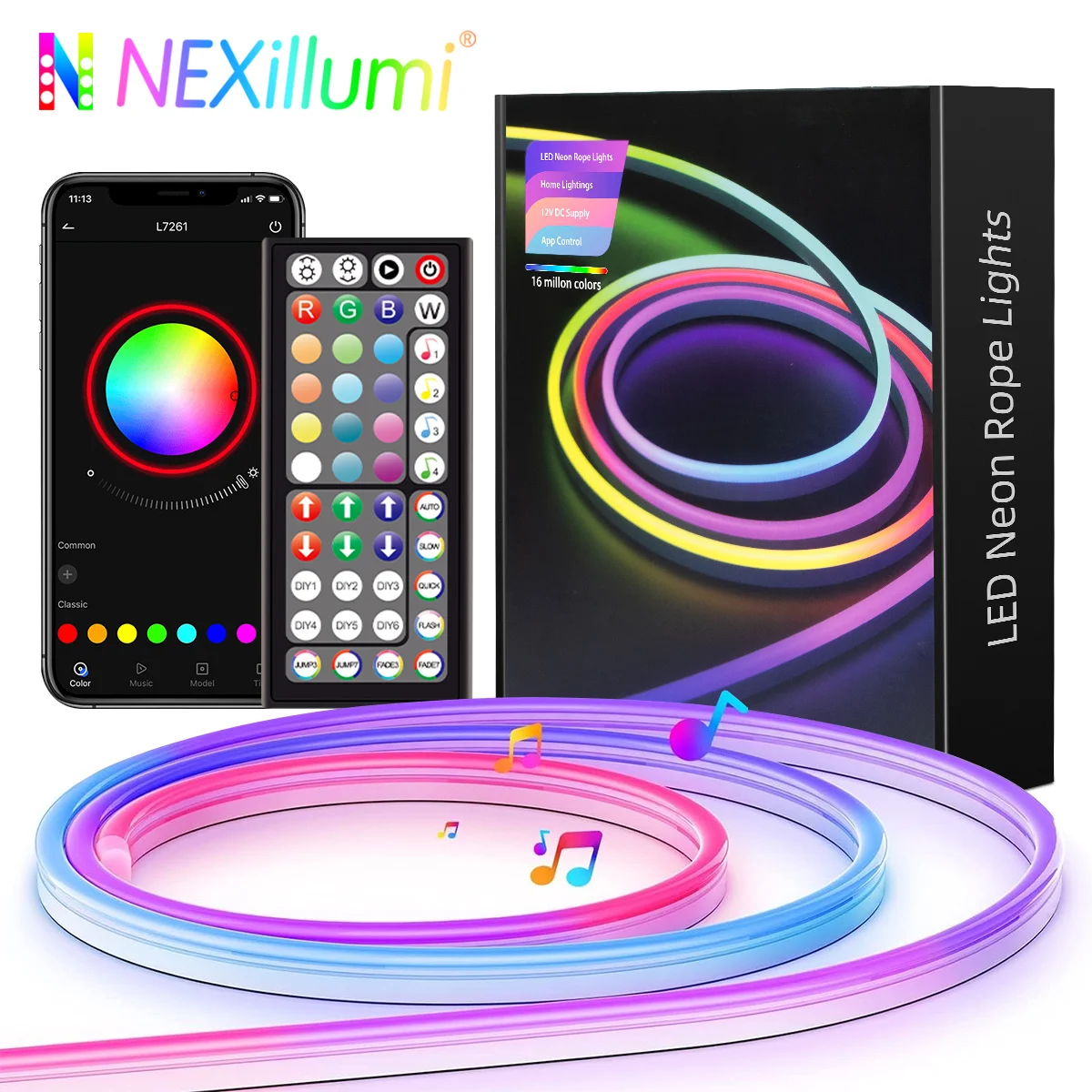 Neony LED 30 m/20 m RGB, inteligentny pilot aplikacji, wodoodporna lina zmieniająca kolor do synchronizacji muzyki do sypialni, gry w salonie,