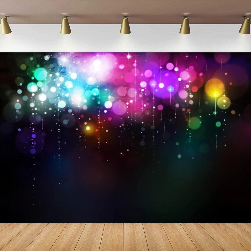 

Neon Bokeh Colorful Glitter Photography Backdrop Let's Glow Crazy Abstract Sparkling Light Background Birthday Music Dance Party