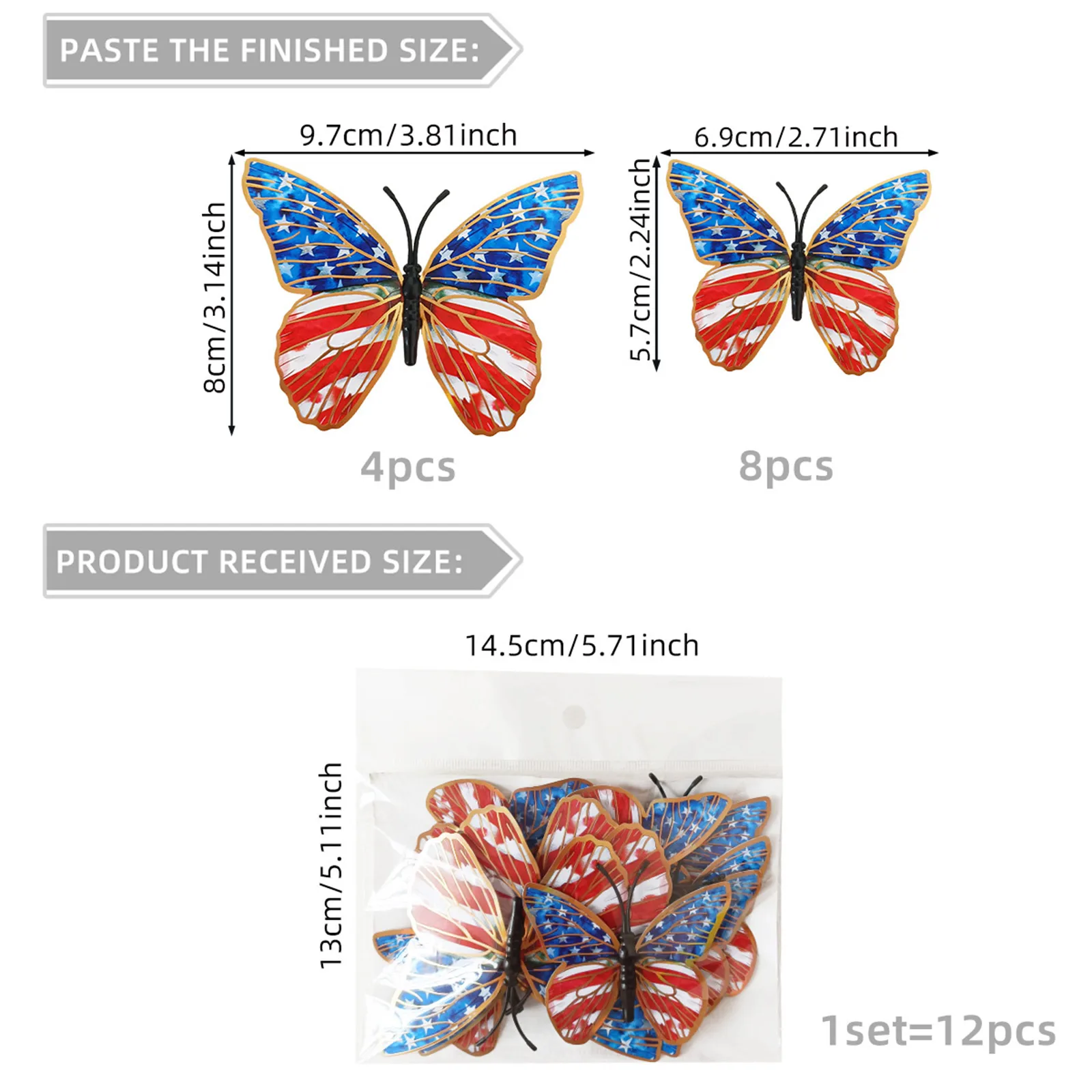 3d Butterfly Wall Stickers American Flag Pattern Decals Independence Day Decor Baby Room Nursery Home Party Decorative Stickers view 6