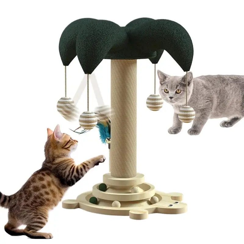 

Cat Scratch Post Tree Sisal Scratch Posts Built-In Rotatable Track And Rolling Ball Wear Resistant Climbing Furniture