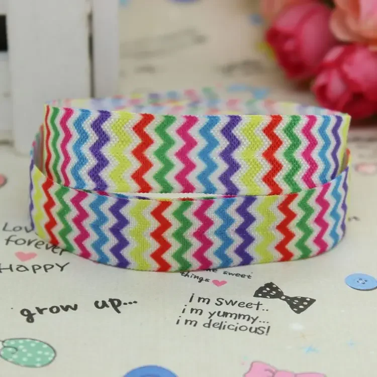 DHK 5/8 inch 5yards Fold Over Elastic FOE chevron printed ribbon headband diy decoration OEM Wholesale C180