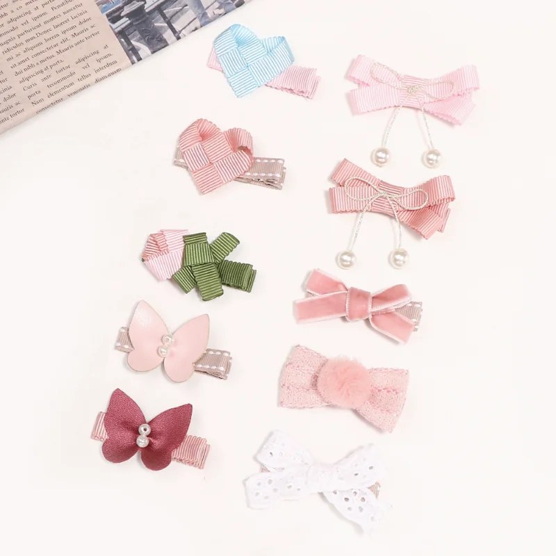 Kids Headwear Threaded Bow Headband Pink Butterfly Heart Pendant Hair Clip Fashionable Pearl Hair Clip  Baby Hair Accessories