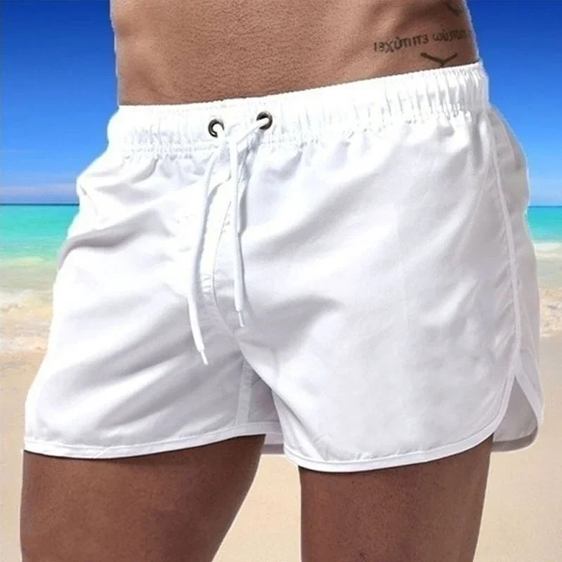 

Mens Swim Trunks with Mesh Lining Side Pockets Solid Beach Shorts Quick Dry Lightweight Drawstring Board Shorts Summer Swimwear