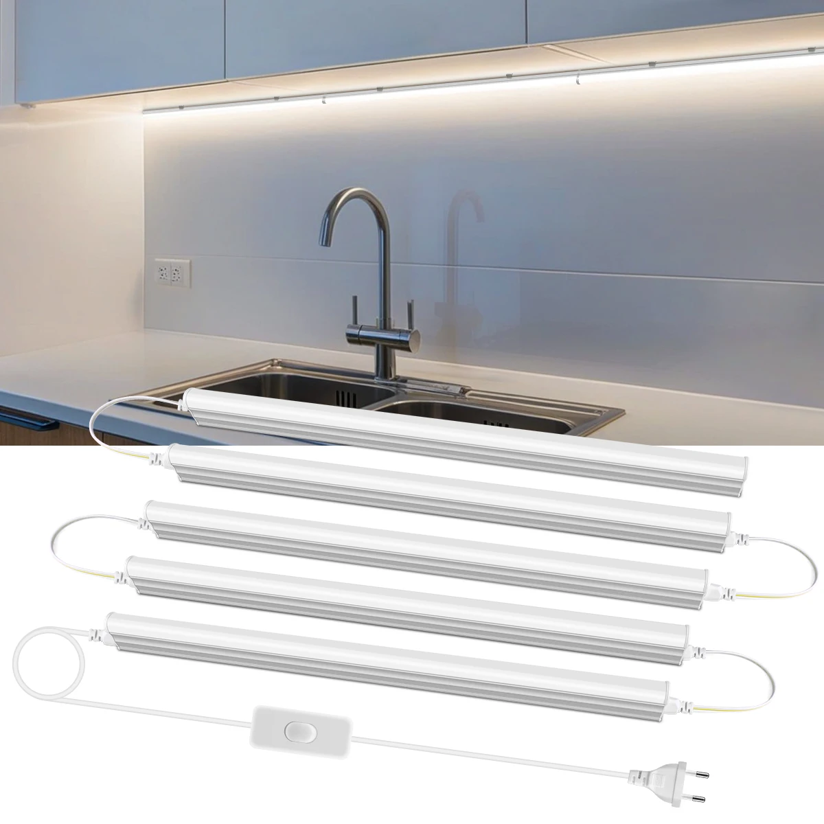 1.64FT 50CM LED Light for Kitchen Under Cabinet Lighting Warm White/ Natural White Wall Lamp Study Room Closet Bar Lamp T5 Tube