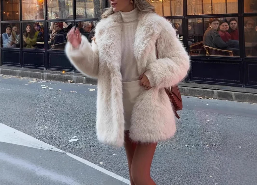 ผู้หญิงฤดูใบไม้ร่วง-ฤดูหนาว 2025 Faux FUR WARM MIDI Coat เสื้อโค้ทหนา