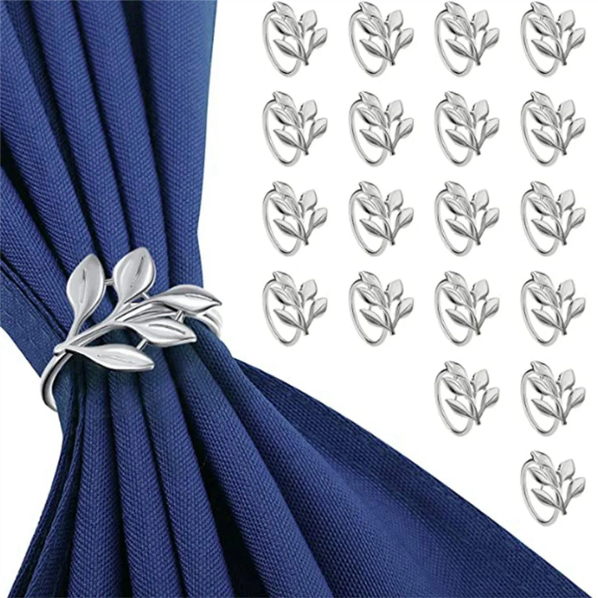 AB47-40Pcs Silver Leaf Napkin Rings - Silver Napkin Ring For Table Napkins - Holiday Napkin Rings Fall Napkin Rings For Party