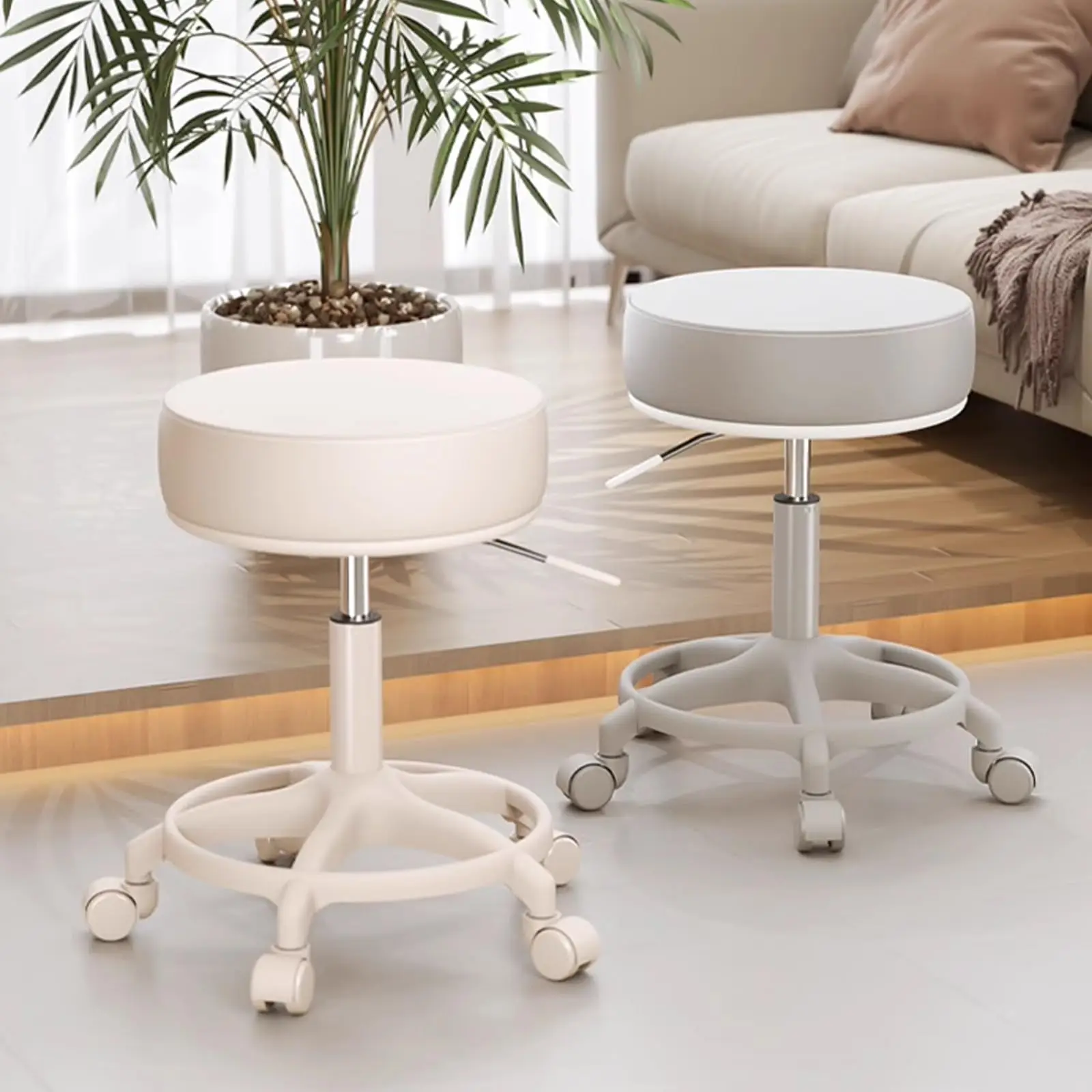 Rolling Stools With Wheel&Footrests PU Leather Esthetician Chair Height-Adjustable Swivel Stools For Shop Guitar Lab Tattoo