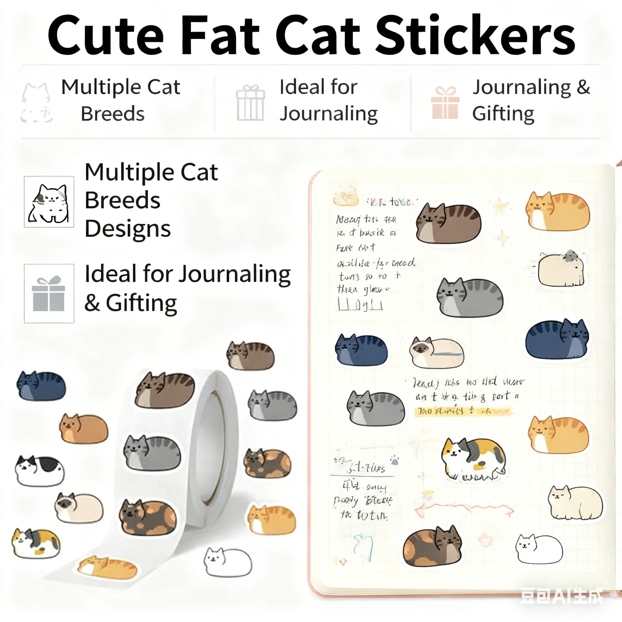 500 قطعة من ملصقات القطط العلوية، 1 لفات من شارات الفينيل المقاومة للماء على شكل قطة كرتونية، حزمة ملصقات لطيفة لأجهزة الكمبيوتر المحمولة وزجاجات المياه وأعياد الميلاد #3