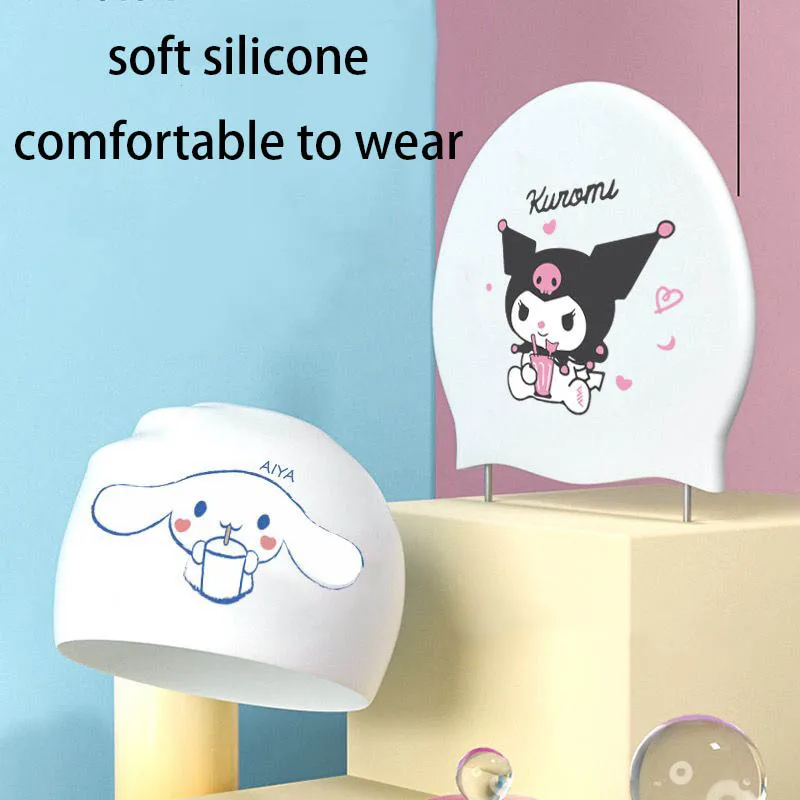 Kawaii Sanrio Kuromi Cinnamoroll My Melody Anime The New Aldult Child Silica Gel Swimming Cap Comfortable Durable Life Supplies