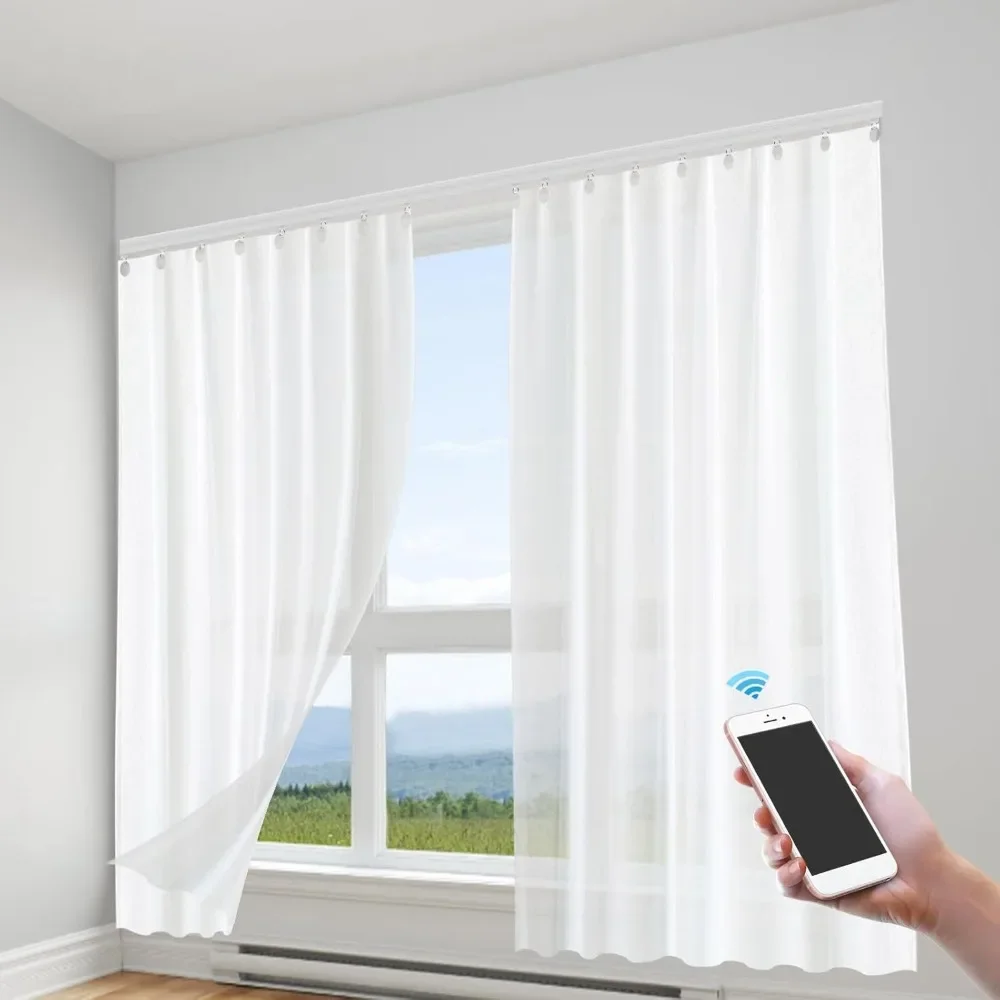 

Smart Curtain Track with Remote Control, Motorized Curtain Rod Smart Electric Drape Track System 88.18lbs Capacity,