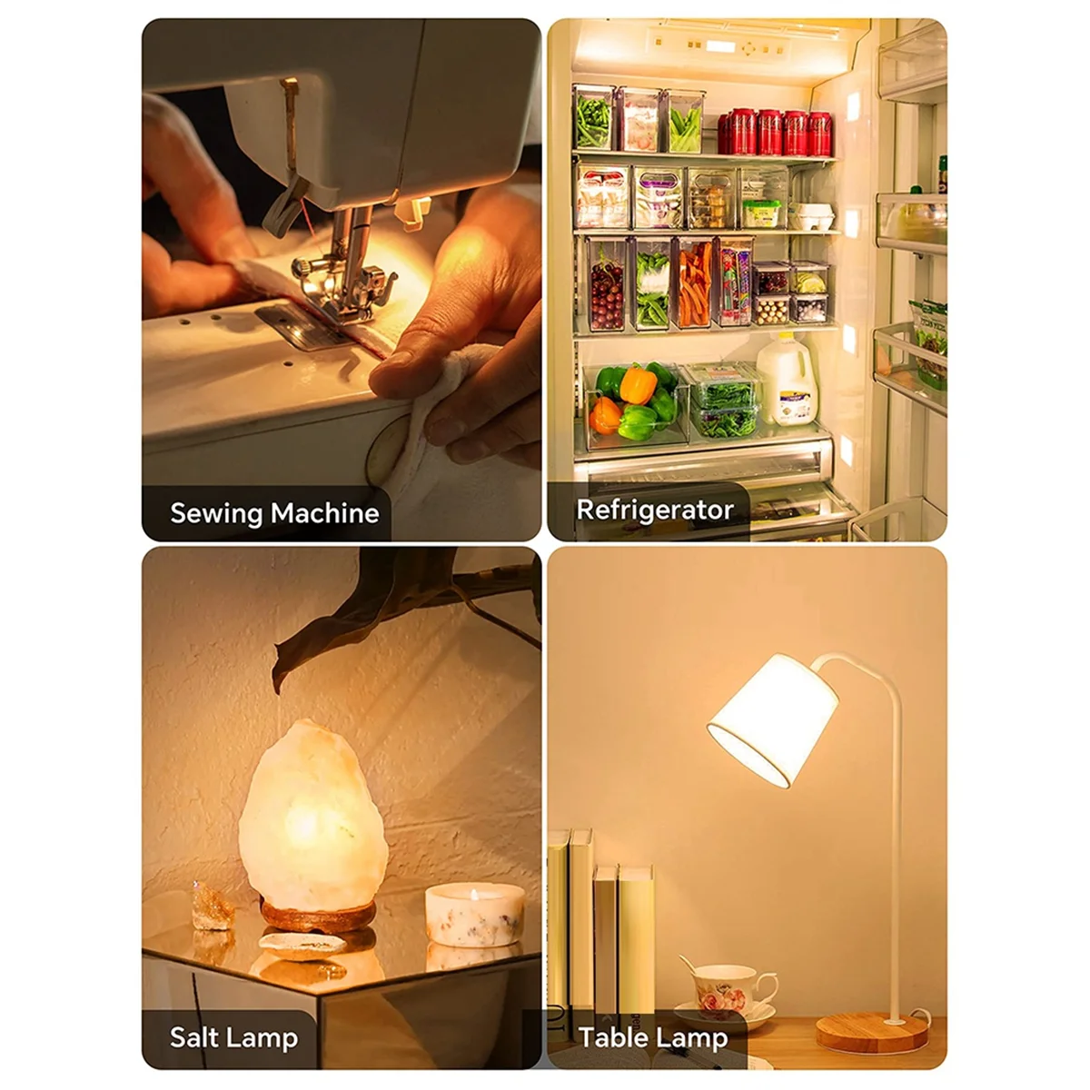 Lâmpadas LED de poupança de energia para geladeira, exaustor, branco quente, 1.5W, E14, 150LM, 3000K, 4 unidades