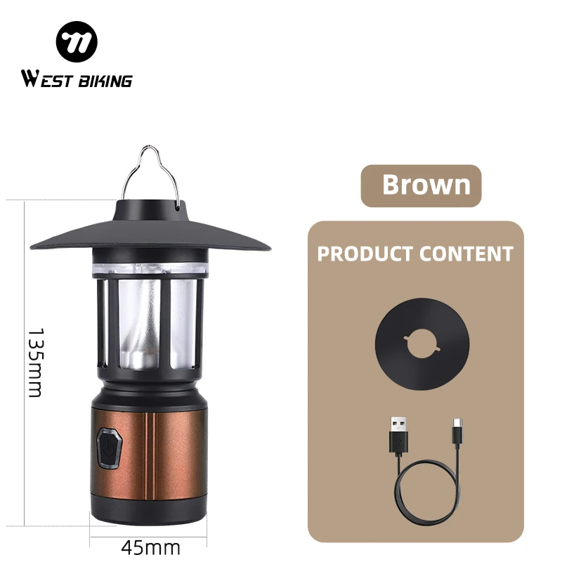 WEST BIKING Retro LED Camping Lantern Type-C Portable Hanging Emergency Light Waterproof Outdoor Lamp For Cycling Camping Hiking