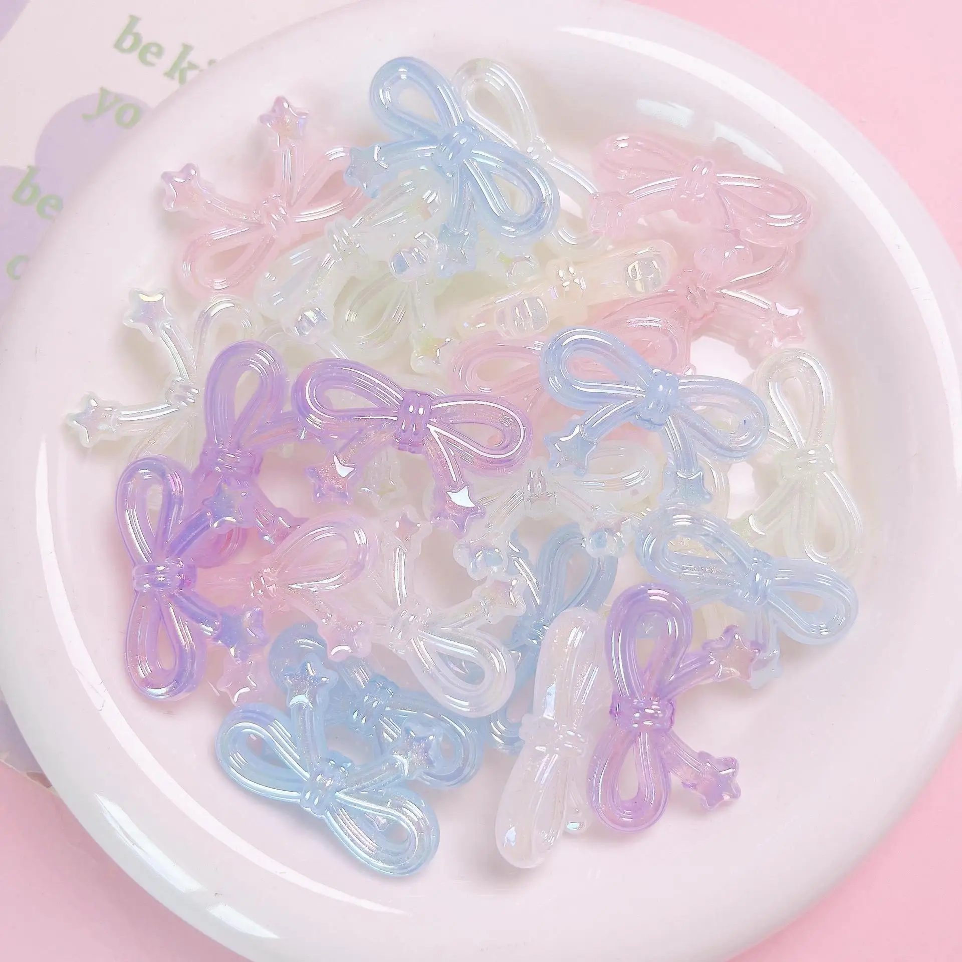 10pcs/lot New Arylic With Holes Gradient Bow Resin Cabochons Scrapbooking DIY Jewelry Phone Case Craft Accessories