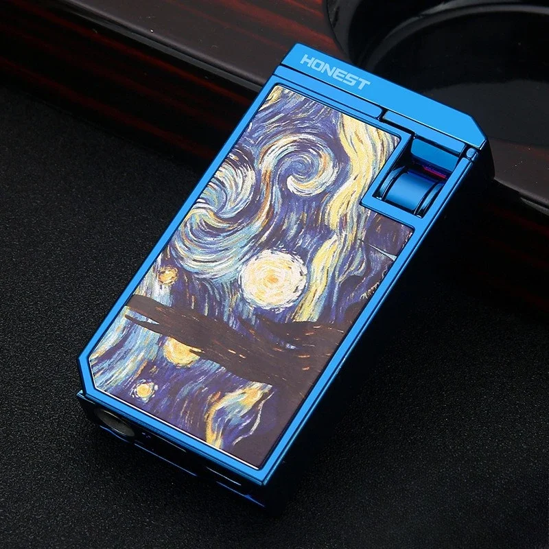 Briquet à gaz à flamme bleue à double Jet, avec couvercle anti-poussière, foret à cigares, torche Portable coupe-vent, briquet cadeau, accessoires pour cigarettes