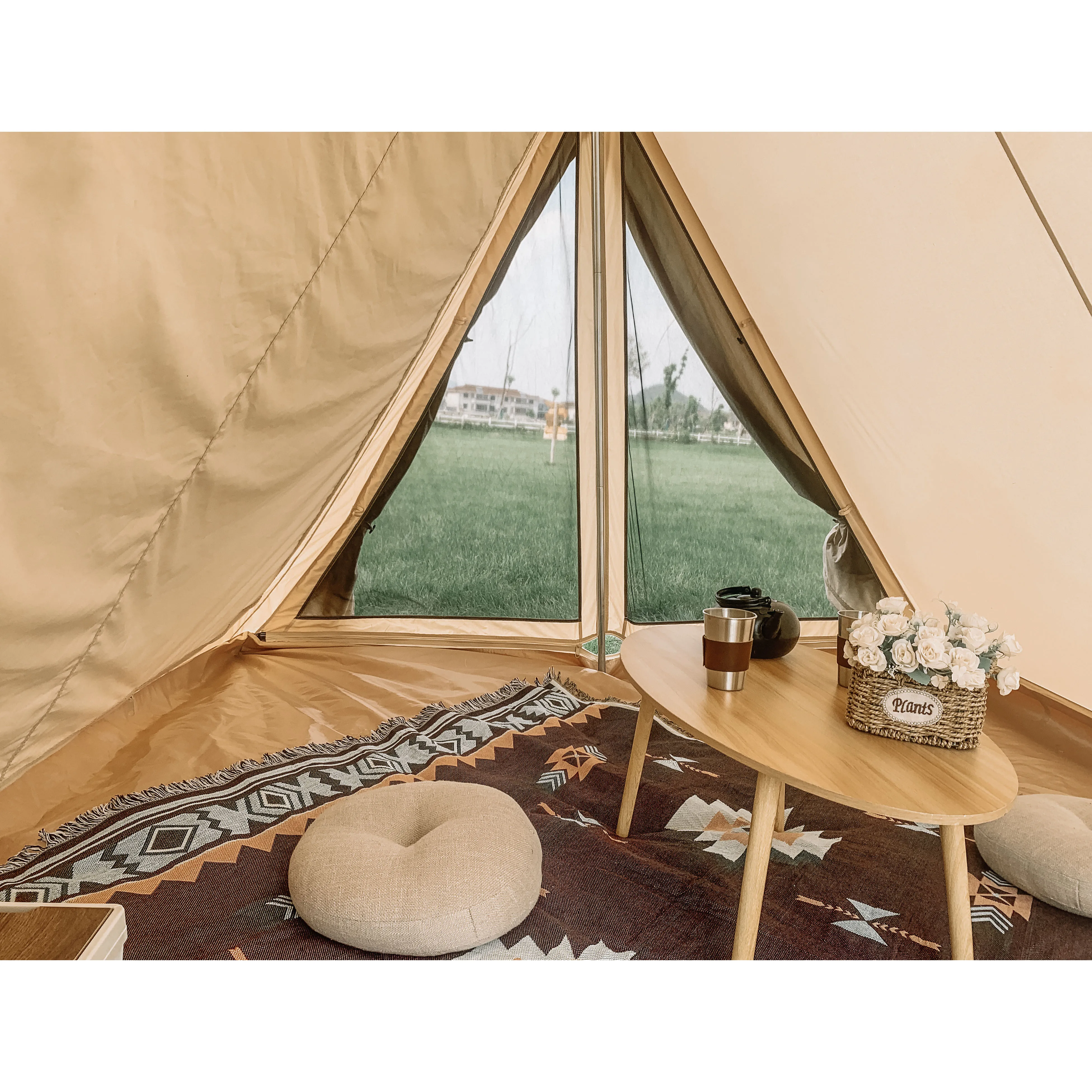 Teepee Camping Tent, 2.5m x 2.5m Polycotton Canvas Pyramid Tent, Heavy Duty 4 Season Waterproof Tipi, 2 Person Glamping Shelter